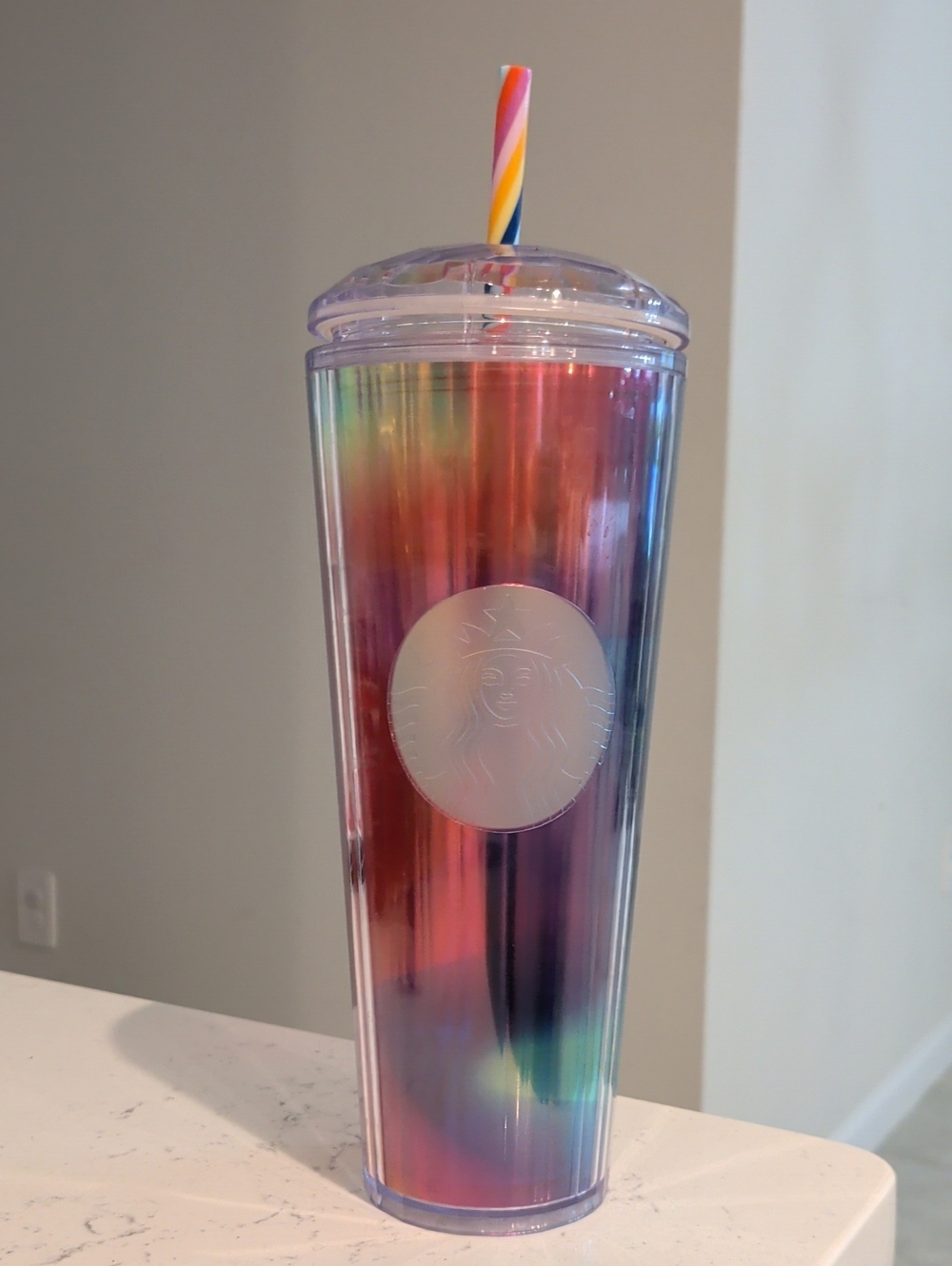Starbucks Multicolor Iridescent Rainbow Tumbler with Striped Straw